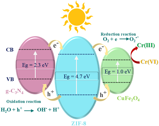 Highly efficient photocatalytic removal of Cr( <scp>vi</scp> ) using a ternary ZIF-8/CuFe<sub>2</sub>O<sub>4</sub>/g-C<sub>3</sub>N<sub>4</sub> nanocomposite for environmental remediation