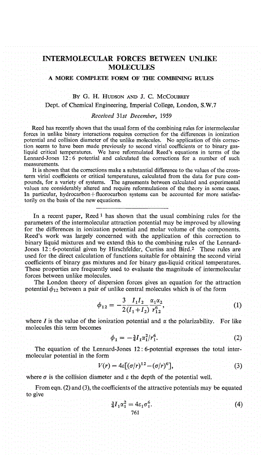 Intermolecular forces between unlike molecules. A more complete form of ...